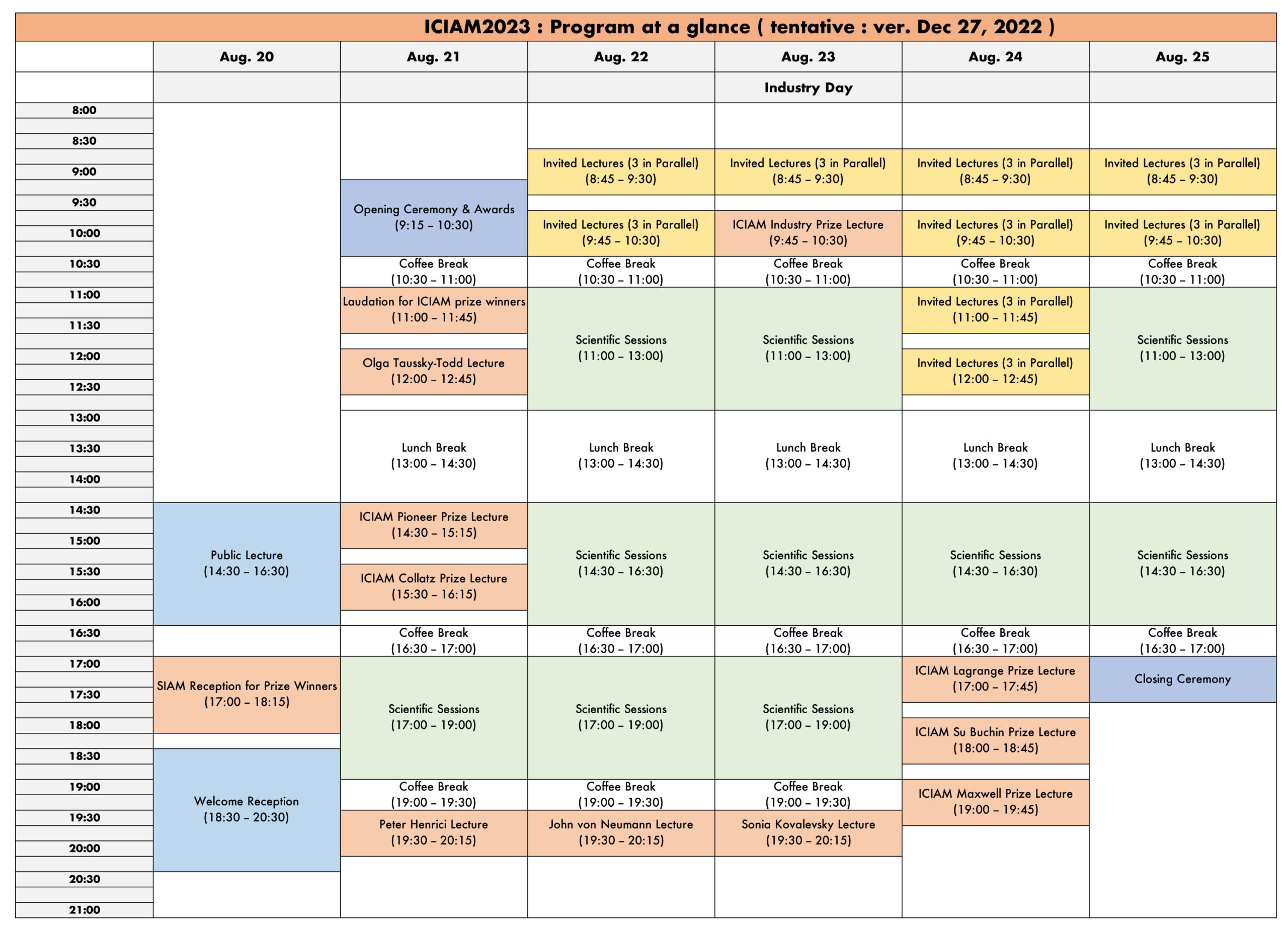 Tentative Program at a Glance – ICIAM 2023 Tokyo